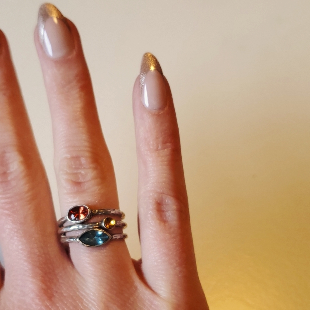 Stamped jeweled Stacker Rings
